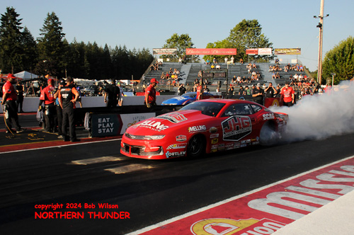 Erica Enders (near lane) vs Greg Anderson (far lane)